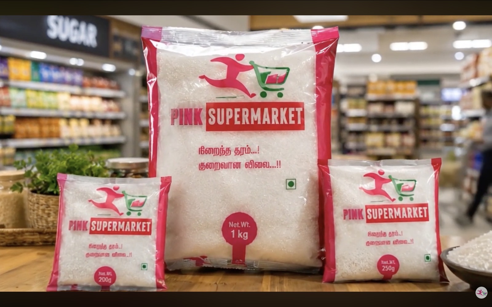 200 gram and 1kg branded sugar packs