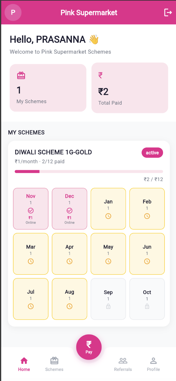 App home screen showing Diwali Fund scheme progress