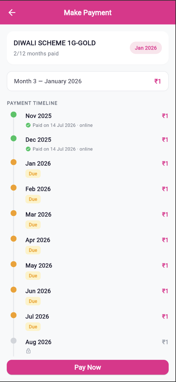 App screen for making a Diwali Fund payment